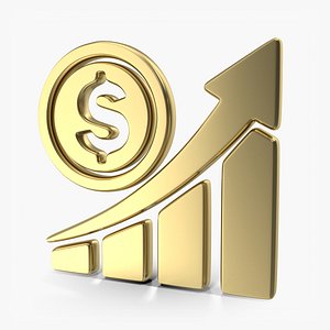 Business Growth Chart with Dollar Symbol Gold 3D model