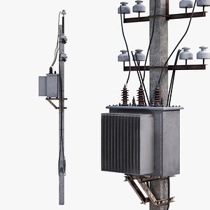 3D Concrete power line pole with transformer