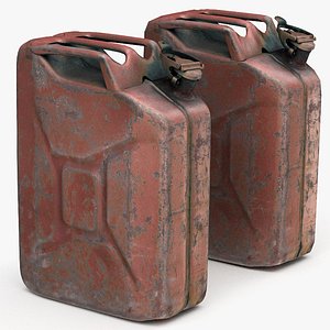 High/Low Poly Old Red Rusty Gasoline Canister