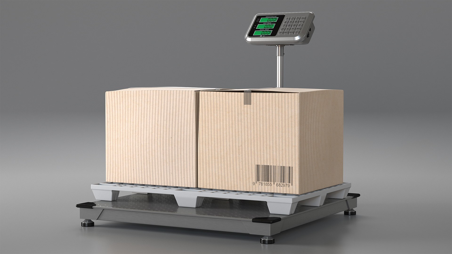 Warehouse Scale with Plastic Pallet and Parcels 3D model preview