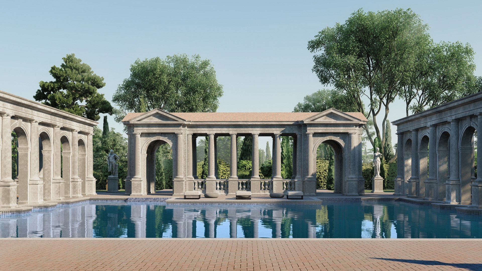 3D Model Exteriors Swimming Pool With Classical Columns Tuscan Column ...
