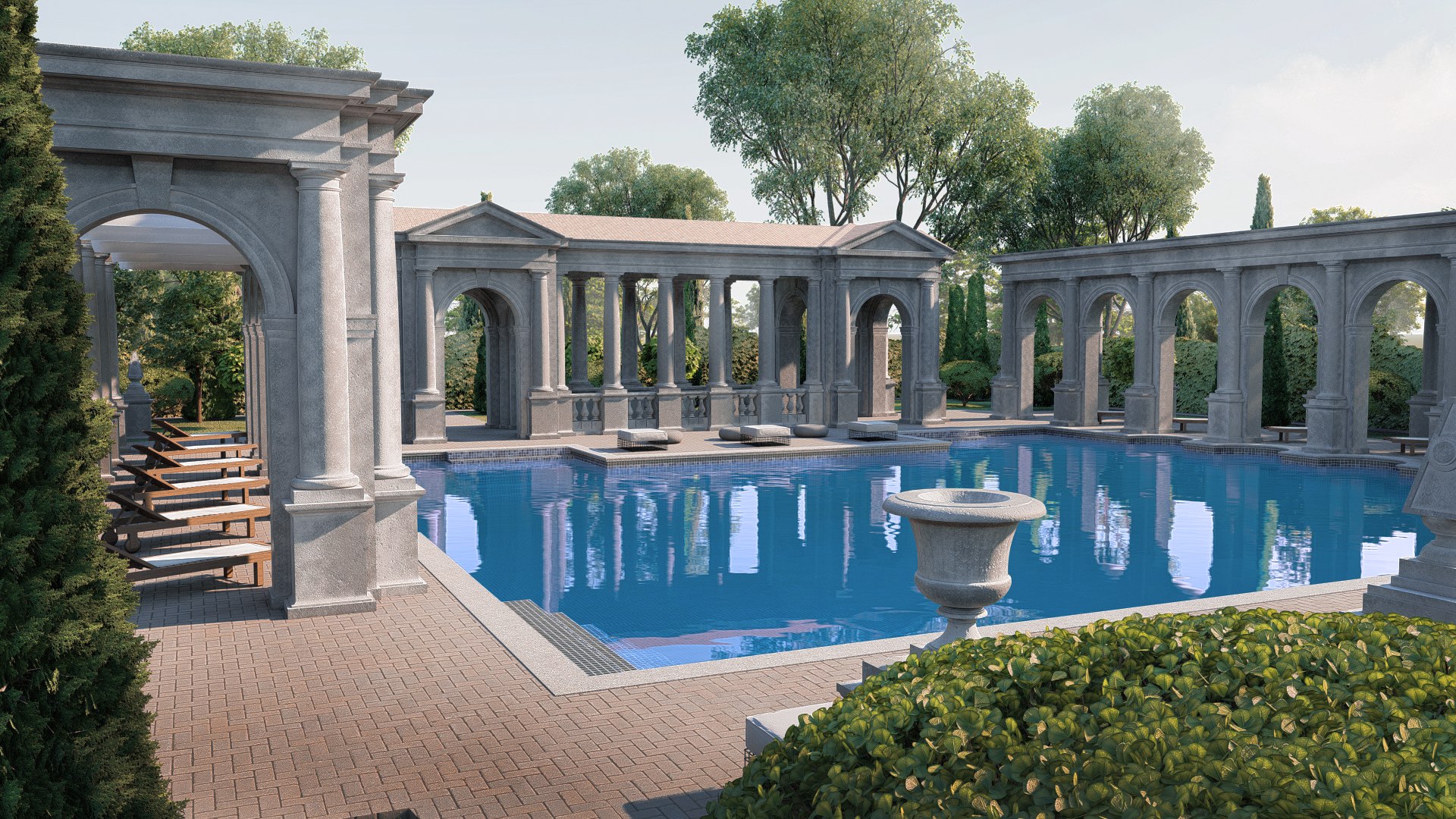3D Model Exteriors Swimming Pool With Classical Columns Tuscan Column ...