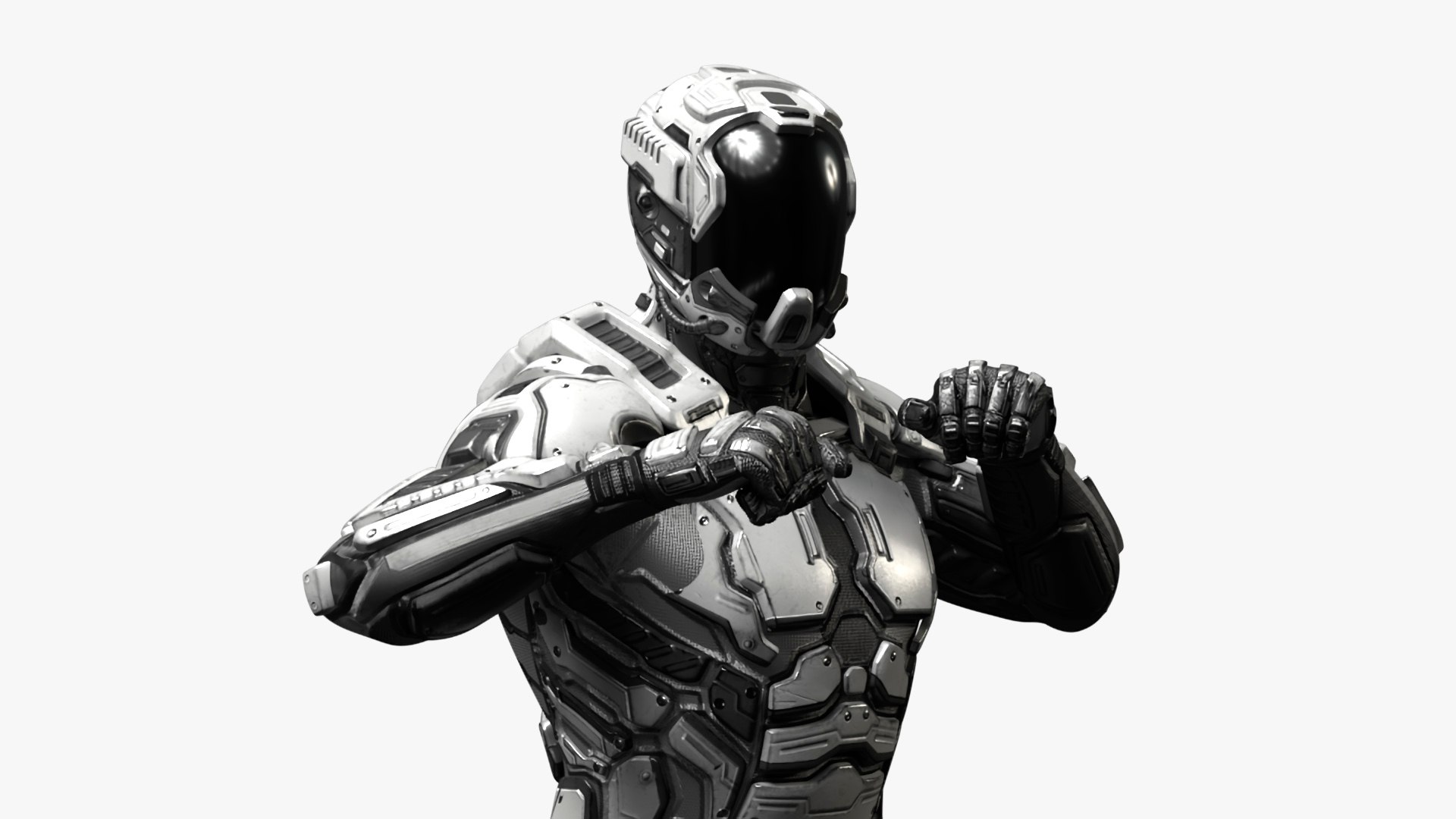Futuristic Armored Robot Rigged 3D model preview