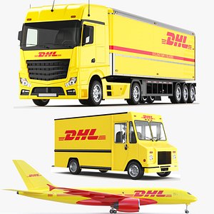 Three Detailed DHL Vehicles 3D model