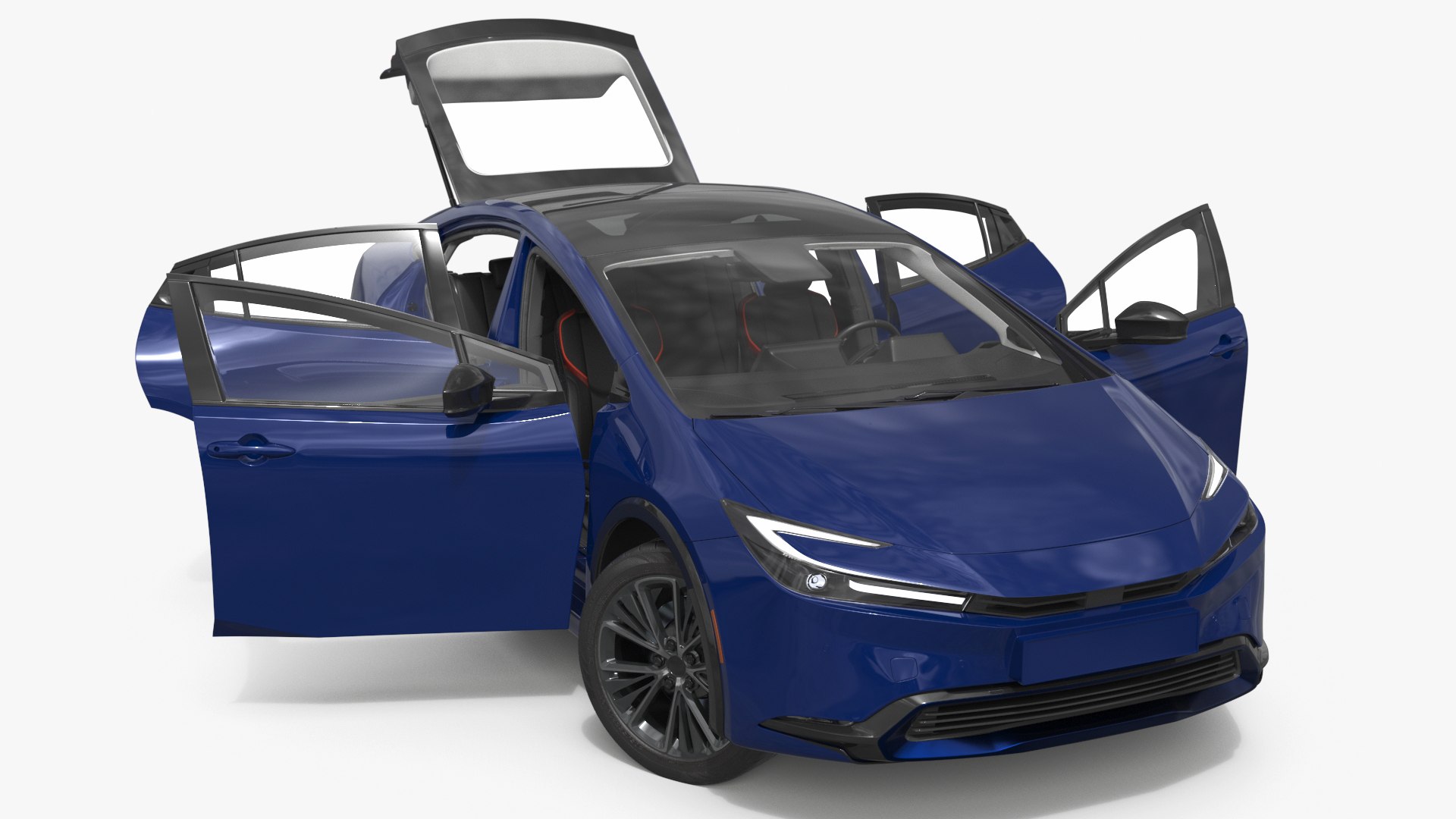 Hybrid Liftback Sedan Blue Rigged 3D model preview