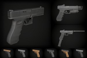 Glock 17 different colors and modifications 3D model