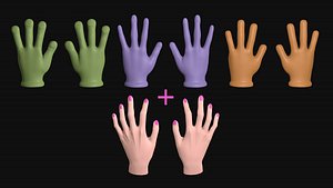 3D Three cartoon hands four fingered