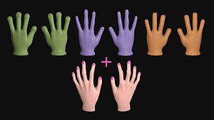Three cartoon hands four fingered