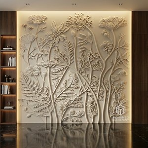 Modern floral Relief Panel Wall Decor Set STL Mural CNC 340 3D model