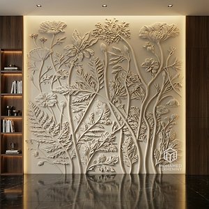 Modern floral Relief Panel Wall Decor Set STL Mural CNC 340