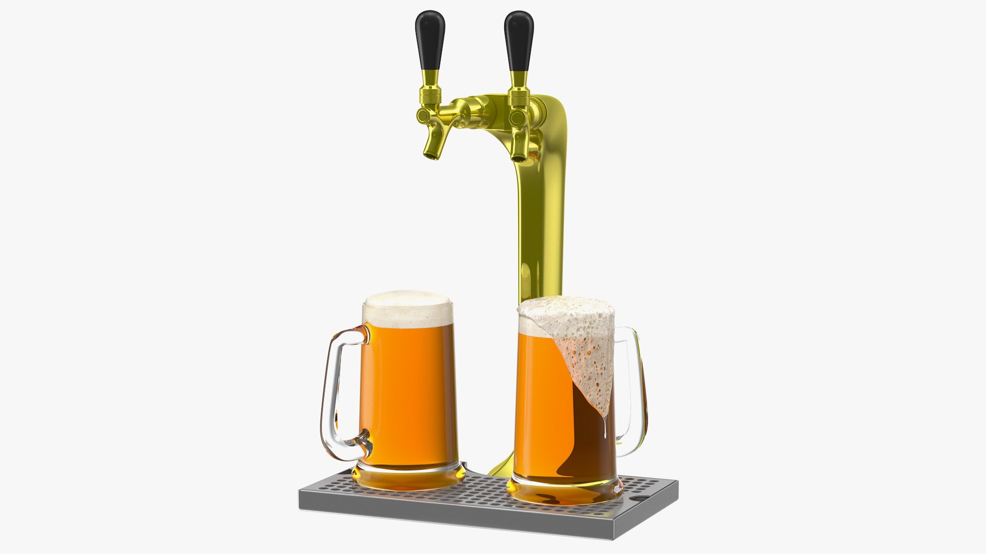 Double Tap Brass Draft Beer Tower with Beer Mugs 3D model preview