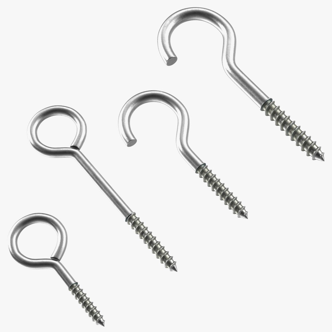 Drapery Screw Eyes Set Silver 3D model preview