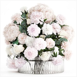 3D Bouquet White Flowers Carnation Hydrangea Peony rose 628