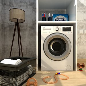 3D washing laundry basket room model