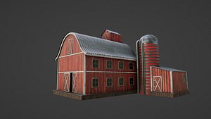 western style farm house red barn with 4k pbr textures 3D model