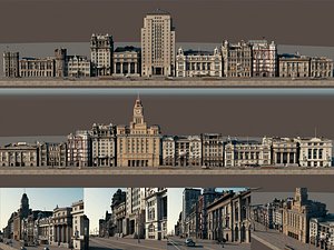 Vintage Shanghai Bund Architecture City Scene Old Street PBR 3D model