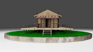 3D model 3D Game Wooden House Low Poly PBR Model