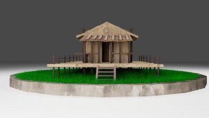 3D Game Wooden House Low Poly PBR Model
