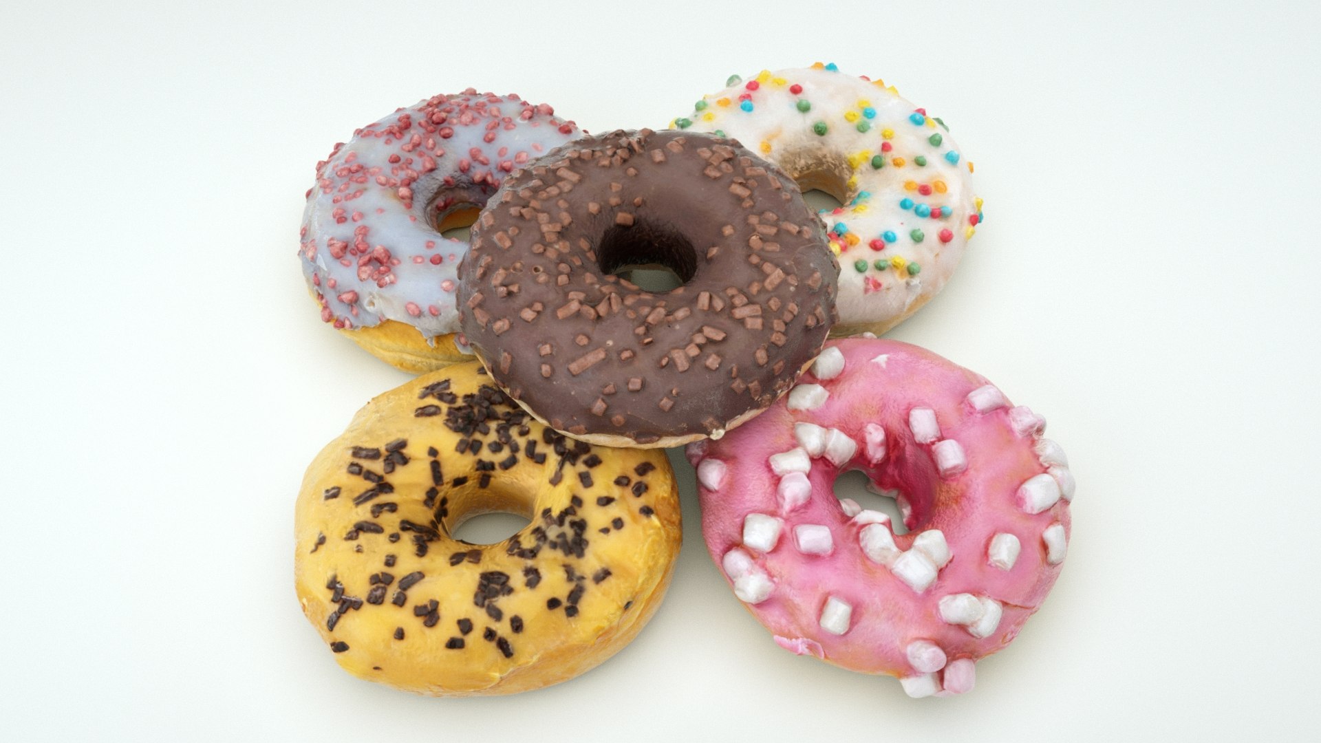 3D Doughnut or donut collection glazed with colorful berry glazing and chocolate https://p.turbosquid.com/ts-thumb/0p/LgZMNR/6C/64_5donutscoll_001/jpg/1639153469/1920x1080/fit_q87/9fe3ba4ecd603dcefef85b17e993b08e67595f5f/64_5donutscoll_001.jpg