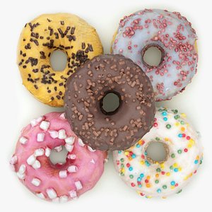 Doughnut or donut collection glazed with colorful berry glazing and chocolate