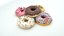 3D Doughnut or donut collection glazed with colorful berry glazing and chocolate