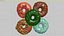 3D Doughnut or donut collection glazed with colorful berry glazing and chocolate