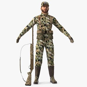 Duck Hunter With Gun A-pose in Forest Camo Fur