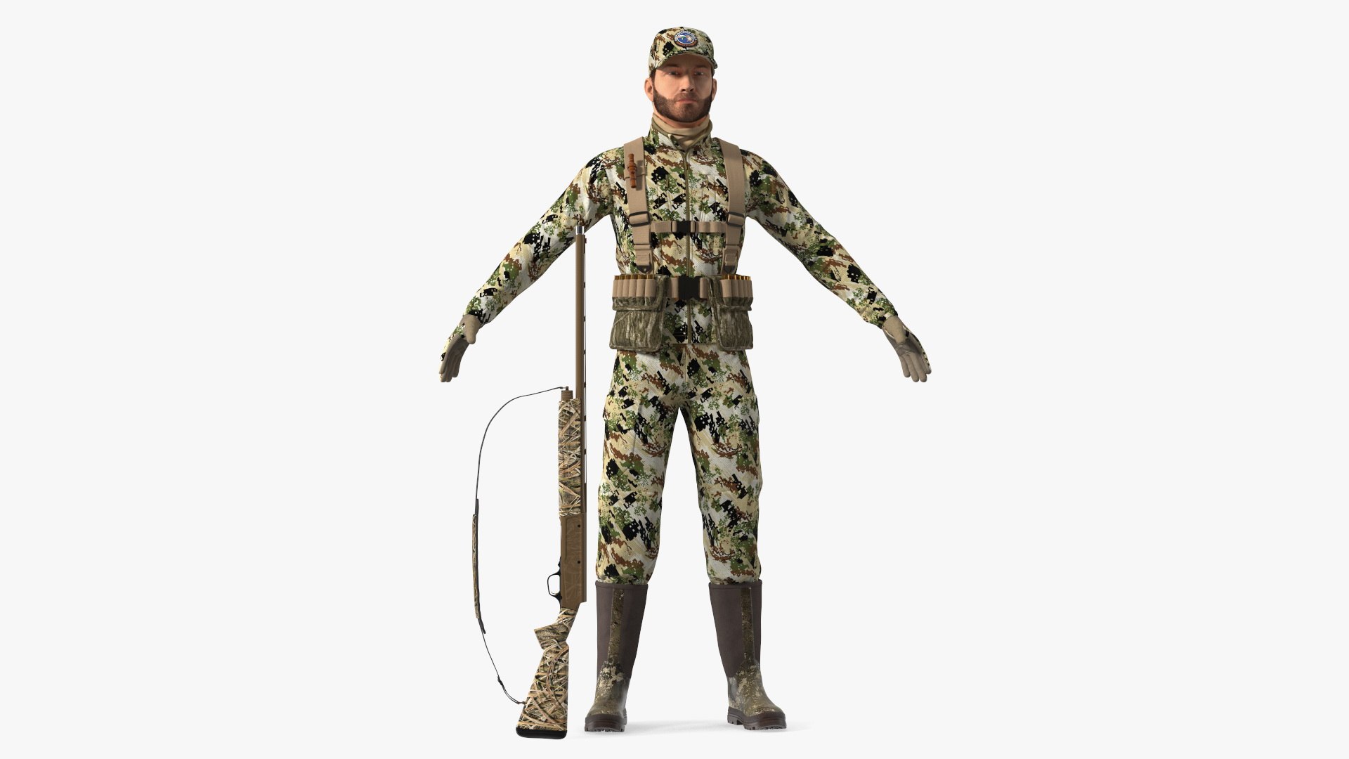 Duck Hunter With Gun A-pose in Forest Camo Fur