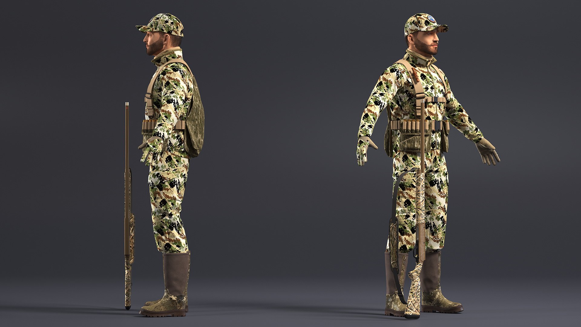 Duck Hunter With Gun A-pose in Forest Camo Fur 3D model https://p.turbosquid.com/ts-thumb/0p/ODKef4/8Y/duckhunterwithgunaposeinforestcamofur3dsmodel003/jpg/1663280567/1920x1080/fit_q87/33846bdca4ba3788135da818416b4e8254c648ad/duckhunterwithgunaposeinforestcamofur3dsmodel003.jpg