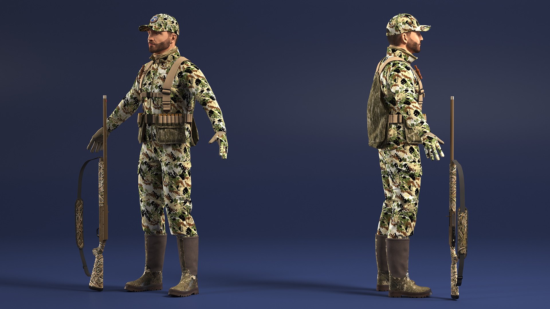 Duck Hunter With Gun A-pose in Forest Camo Fur 3D model https://p.turbosquid.com/ts-thumb/0p/ODKef4/AK/duckhunterwithgunaposeinforestcamofur3dsmodel004/jpg/1663280570/1920x1080/fit_q87/0899120fc1f9238f193f27a788f43d83411d4d91/duckhunterwithgunaposeinforestcamofur3dsmodel004.jpg