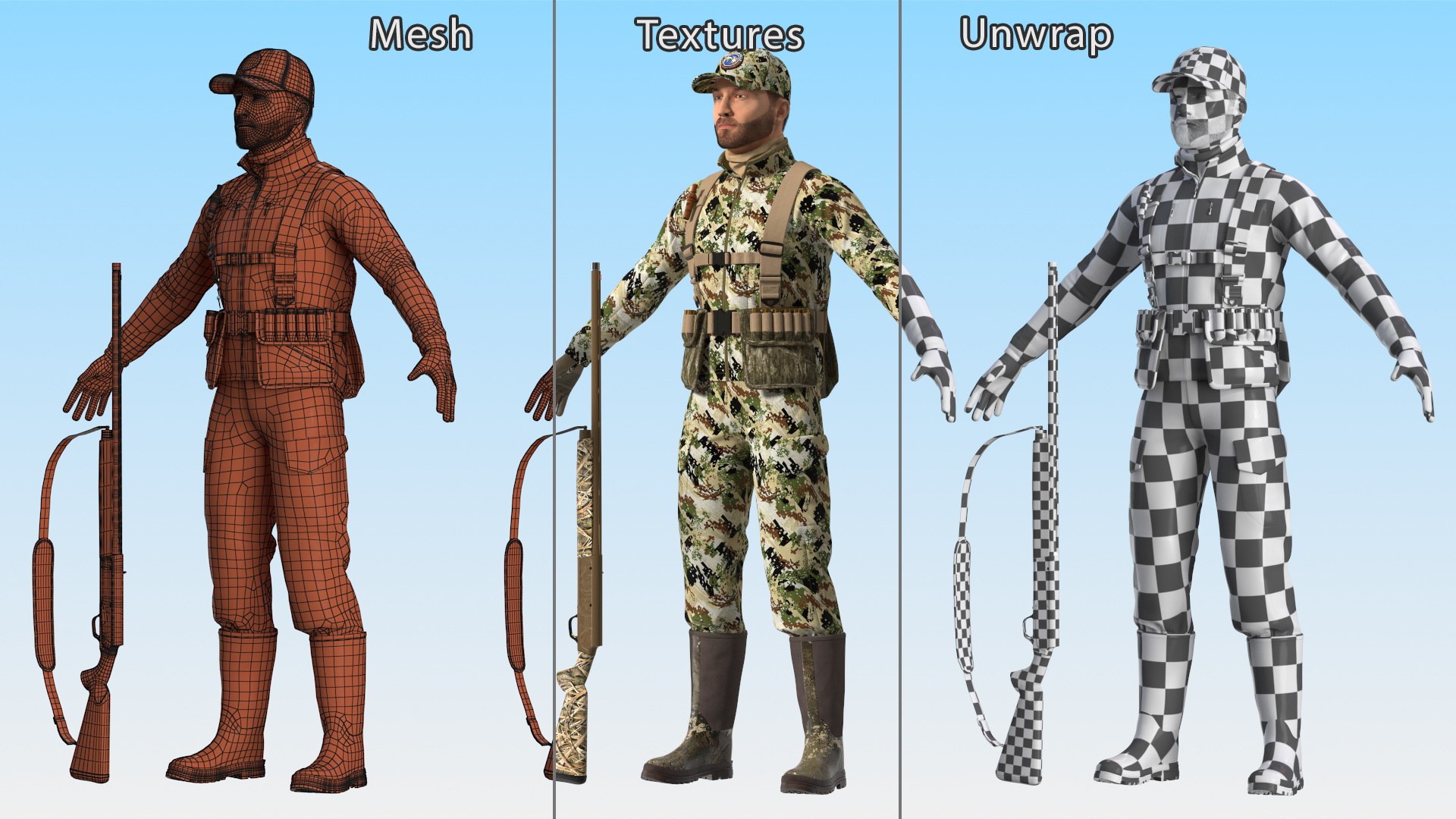 Duck Hunter With Gun A-pose in Forest Camo Fur 3D model https://p.turbosquid.com/ts-thumb/0p/ODKef4/jc/duckhunterwithgunaposeinforestcamofur3dsmodel017/jpg/1663280619/1920x1080/fit_q87/3079c81ad3a29a01c31041dccbbf5dca6bf170c2/duckhunterwithgunaposeinforestcamofur3dsmodel017.jpg