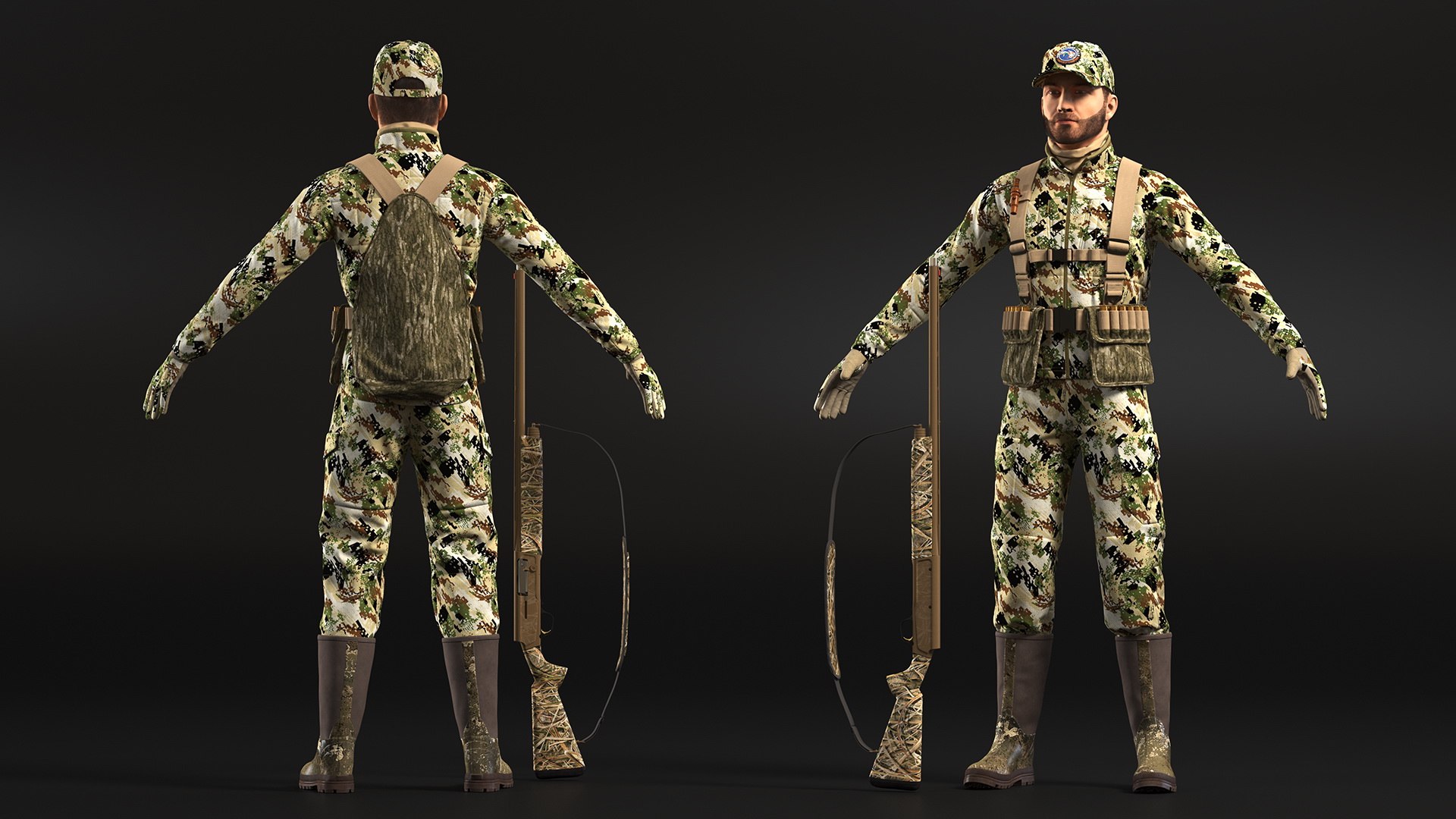 Duck Hunter With Gun A-pose in Forest Camo Fur 3D model https://p.turbosquid.com/ts-thumb/0p/ODKef4/lm/duckhunterwithgunaposeinforestcamofur3dsmodel002/jpg/1663280563/1920x1080/fit_q87/39ab3b3916880dddf40eceb3aa537b0da92507b9/duckhunterwithgunaposeinforestcamofur3dsmodel002.jpg