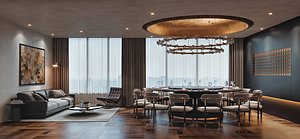 3D Modern Luxury Dining Room and Lounge Interior 738