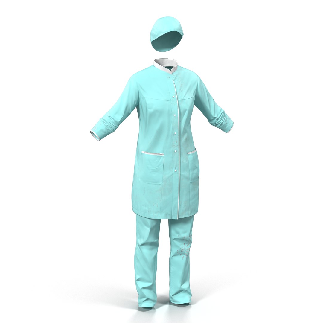 Female Surgeon Dress with Blood 3 3D Model 3D model preview