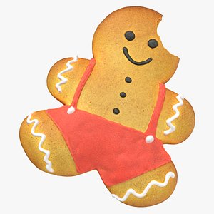 3D Gingerbread Man Cookie 01 Bitten