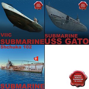 3d ww2 submarines 2 model