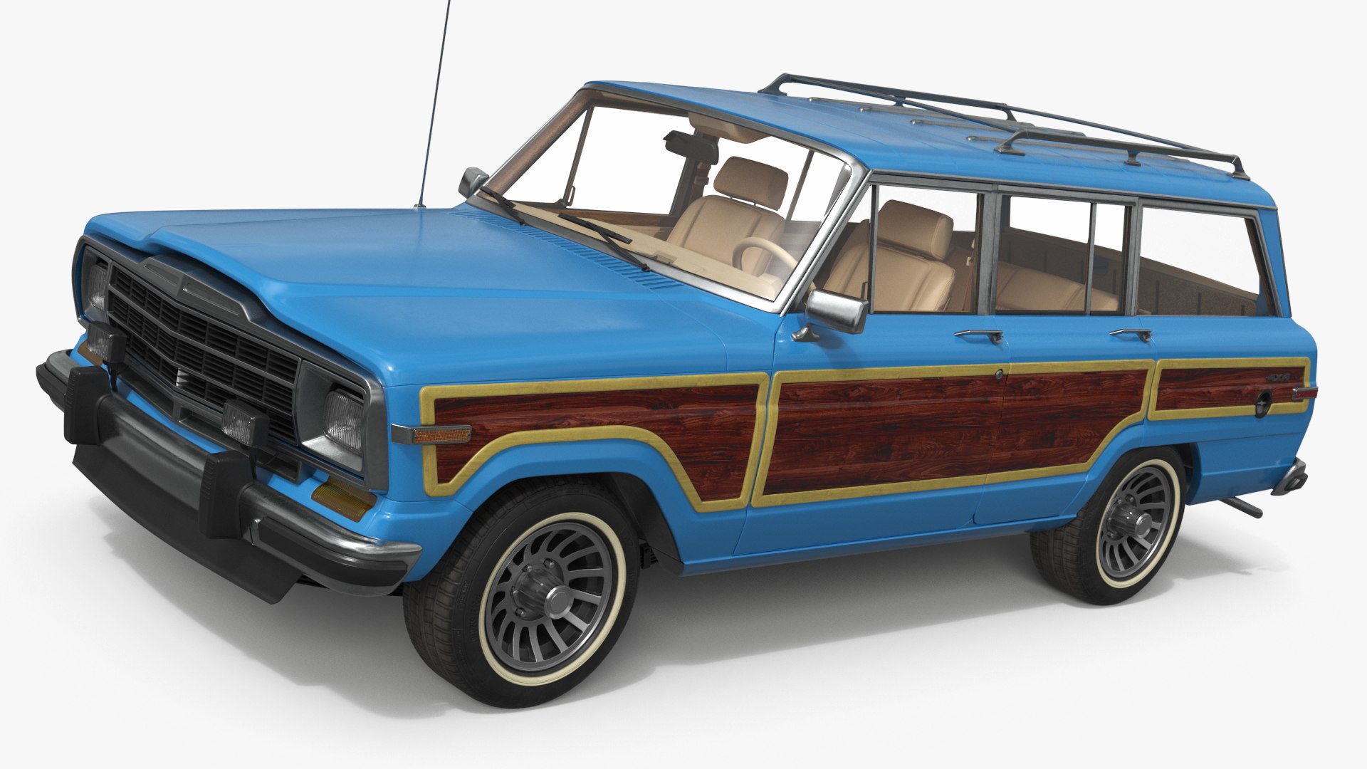 Vintage Family Station Wagon Blue 3D model preview