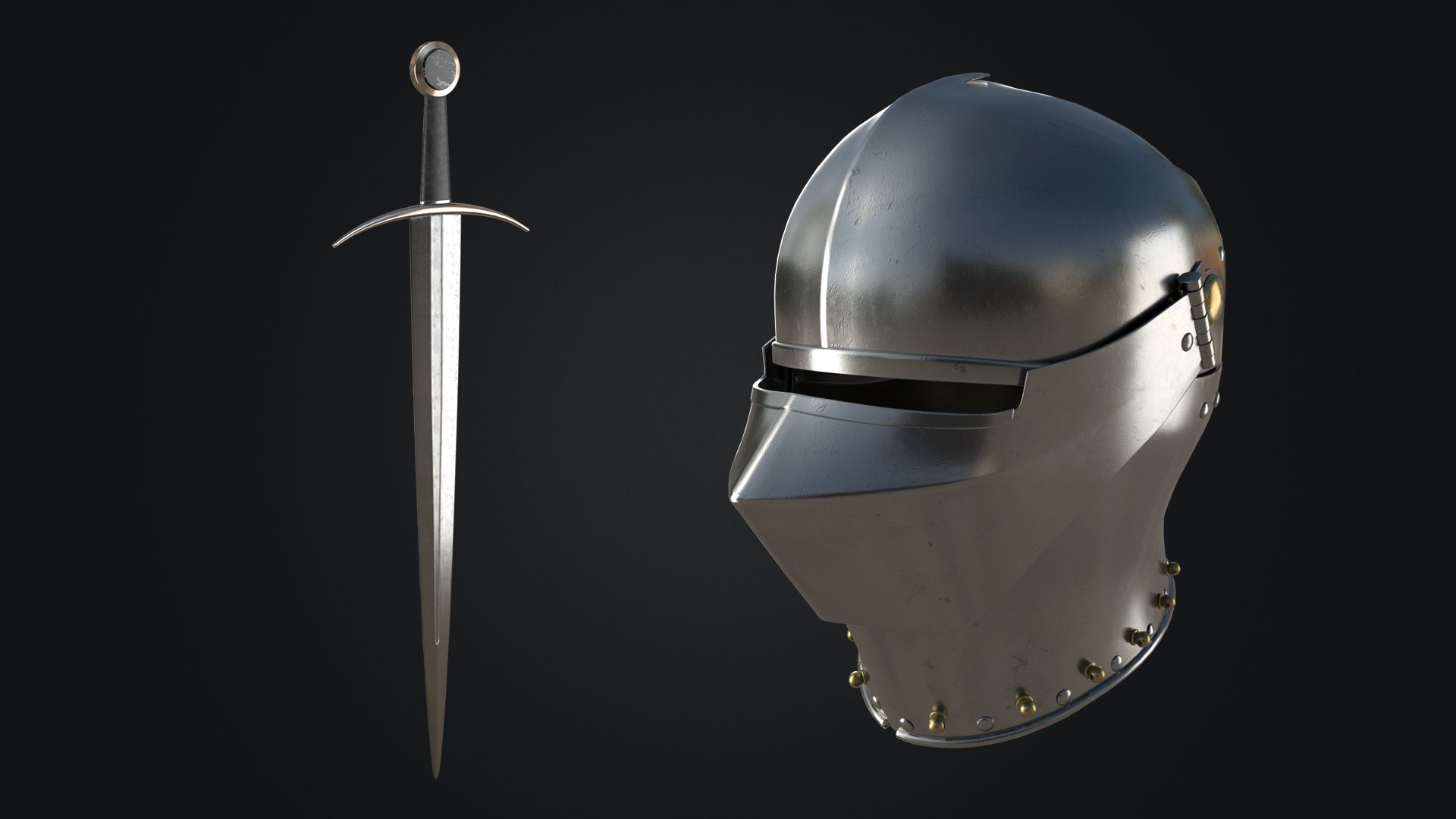 3D Knight Helmet And Sword TurboSquid 2006411