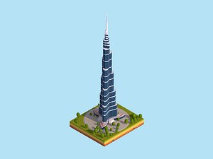 Cartoon Lowpoly Burj Khalifa Dubai Landmark