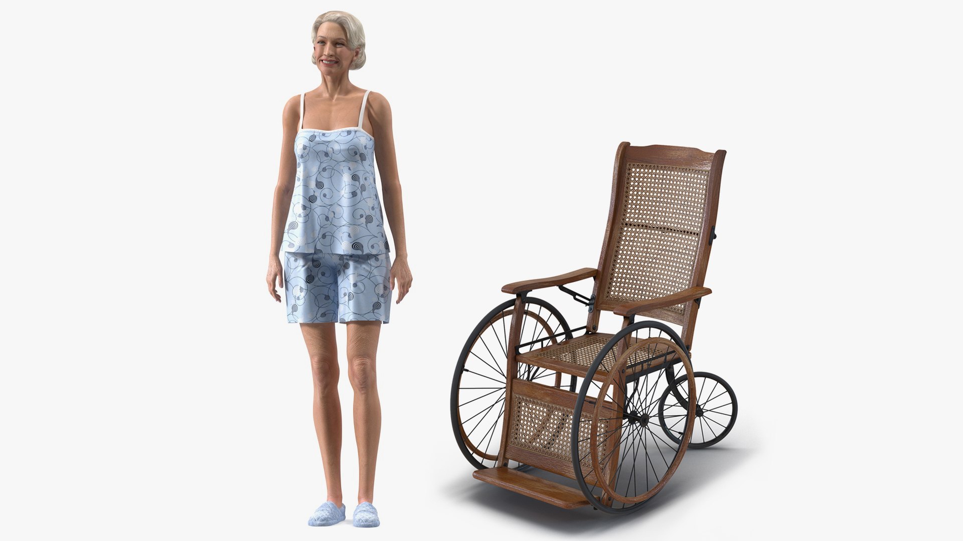 Rigged Elderly Woman with Wheelchair Collection for Maya 3D model preview