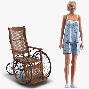 Rigged Elderly Woman with Wheelchair Collection for Maya 3D