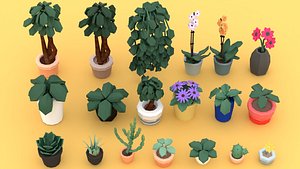 3D Potted Plant  Flower 3D Model Pack Stylized Low Poly Indoor Plants model