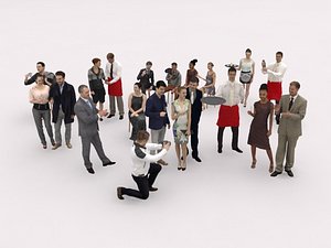 20x LOW POLY CASUAL ELEGANT CAFETERIA SITTING WOMAN MAN PEOPLE CROWD