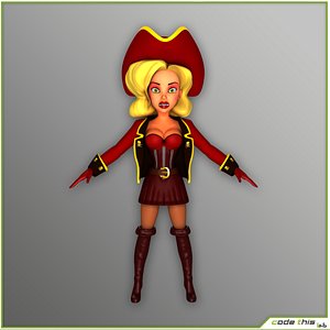 female pirate cartoon 3d model