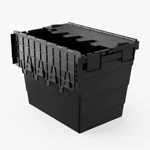3D Industrial Plastic Bin with Interlocking Lid Black model