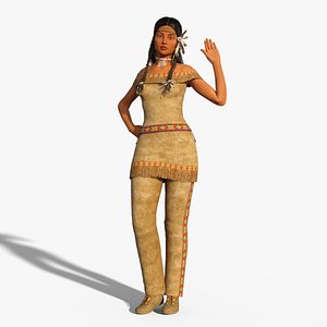 Native American Girl - Squaw Rigged Animated Low-poly 3D model