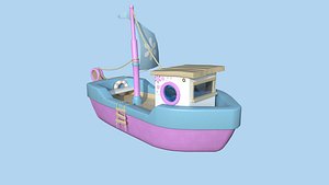 Cartoon Boat 05 Pink Blue- Low Poly Ship 3D model