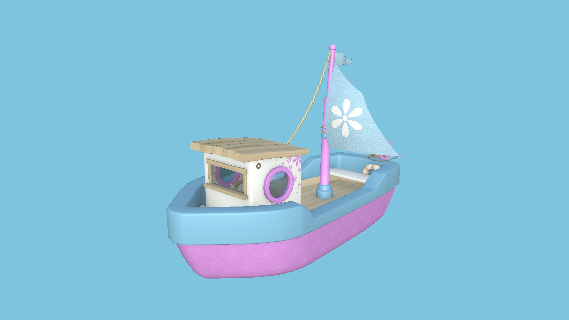 Cartoon Boat 05 Pink Blue- Low Poly Ship 3D Model - TurboSquid 1763596