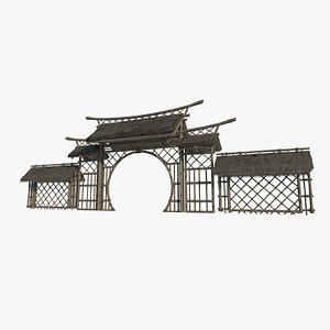 Asian Ancient Architecture Thatched Gate 3D model