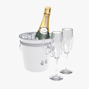Champagne Bucket With Glasses  Ice 3D model
